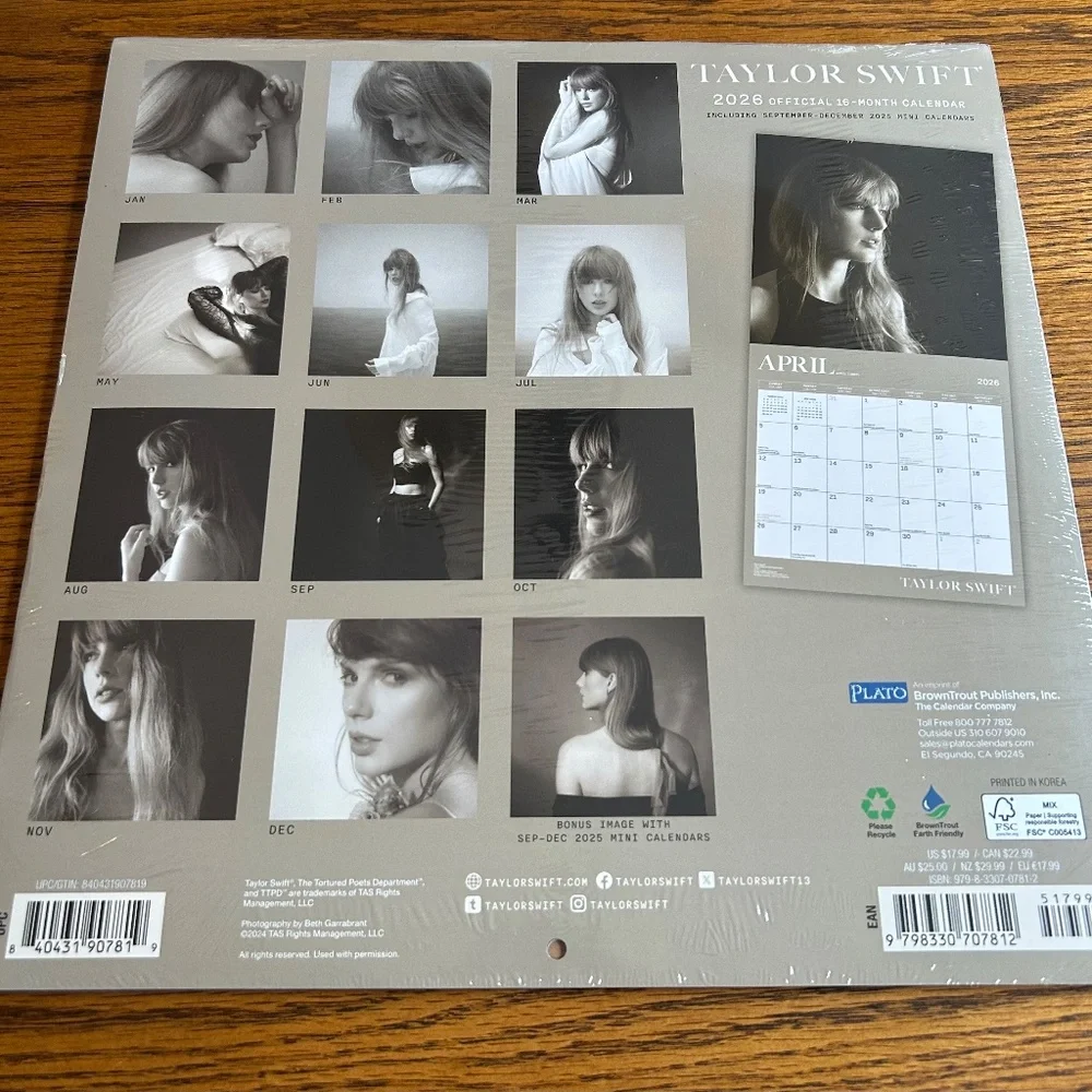 Taylor Swift 2026 12x12 calendar